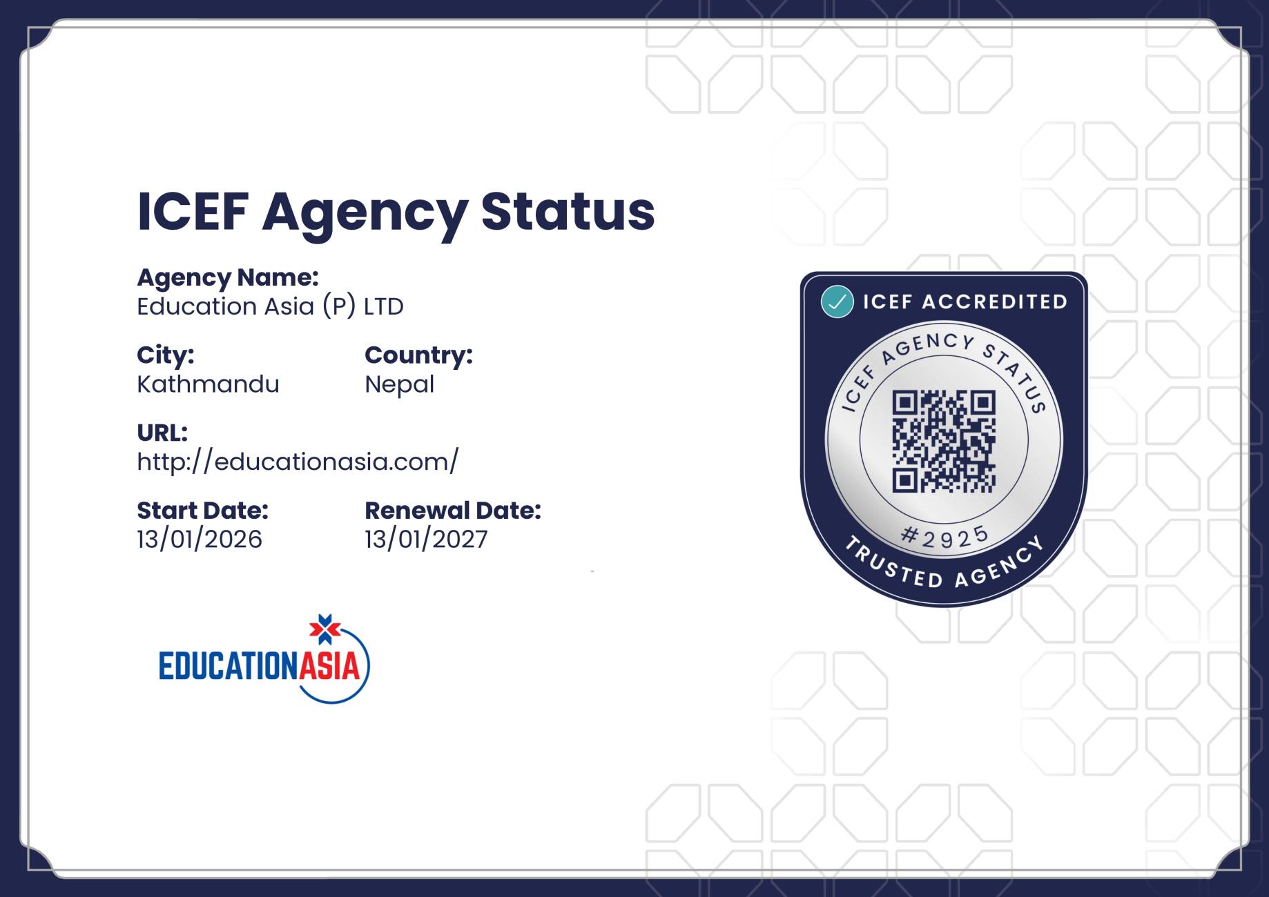ICEF Agency Status