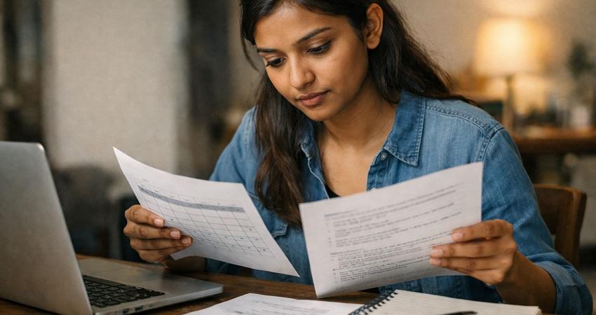 Student reviewing documents